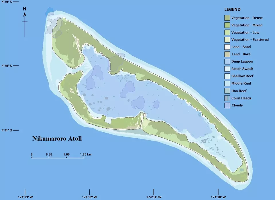 Karte von Nikumaroro, Nikumaroro-Atoll