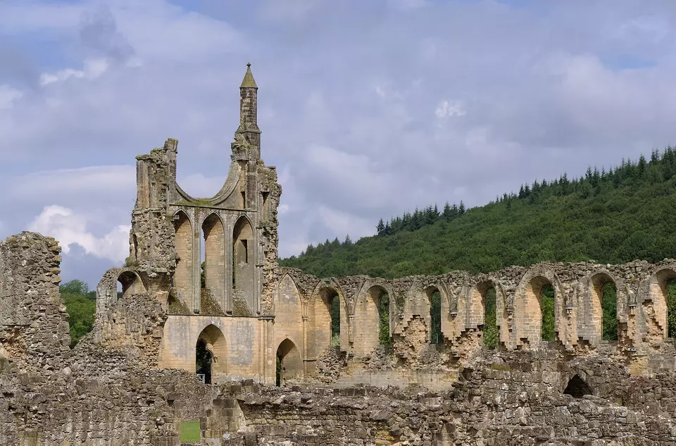 Ruins of Byland Abbey in Yorkshire, a Cistercian monastery where medieval ghost stories were recorded