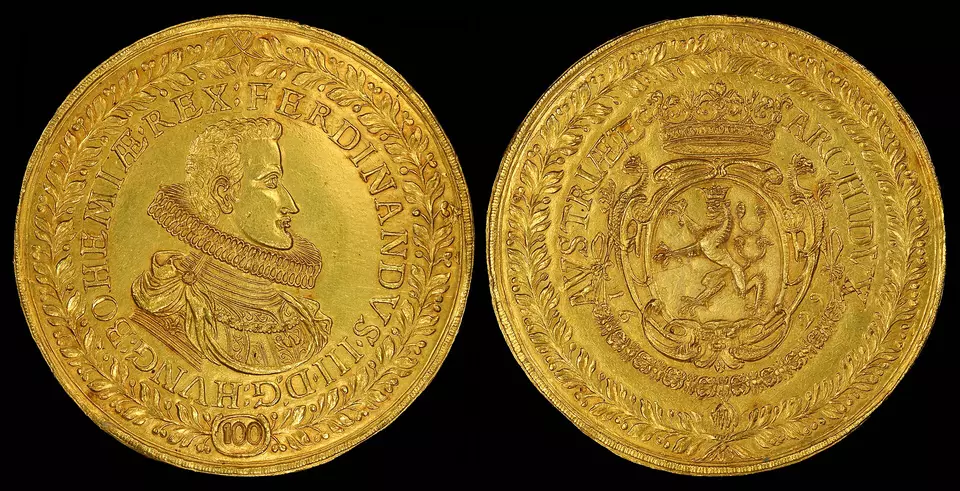 Hungary 1629 100 Ducats gold coin, shown for the Roman coins find in Hungary