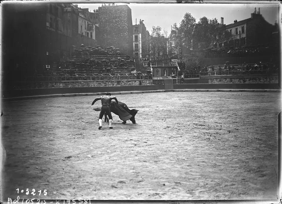 Démonstration de corrida dans les arènes de Lutèce, le 24 octobre 1925, photographie ancienne