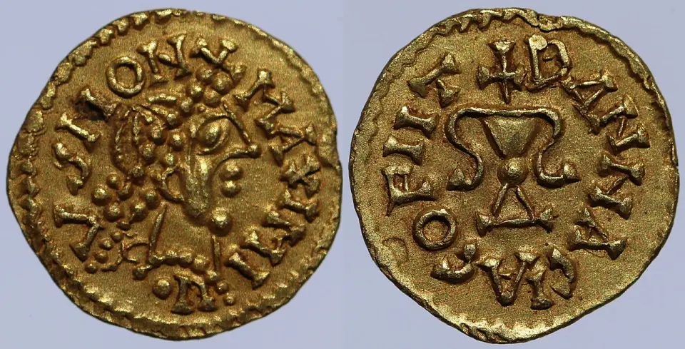 Triens mérovingien du monétaire Maximinus, frappé à Banassac entre 620 et 640